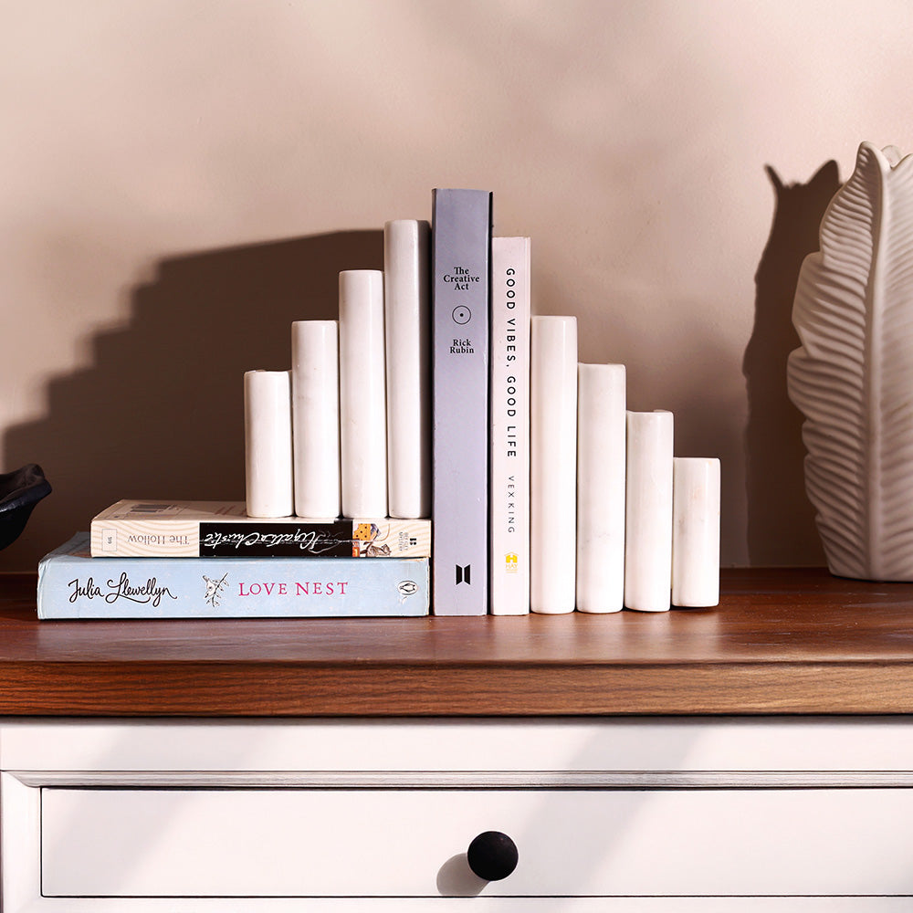 Stacked Marble Bookends, Set of 2 - White