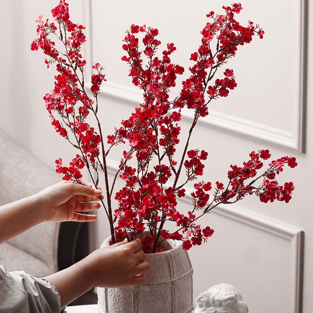 Peach Blossoms Faux Stem - Crimson