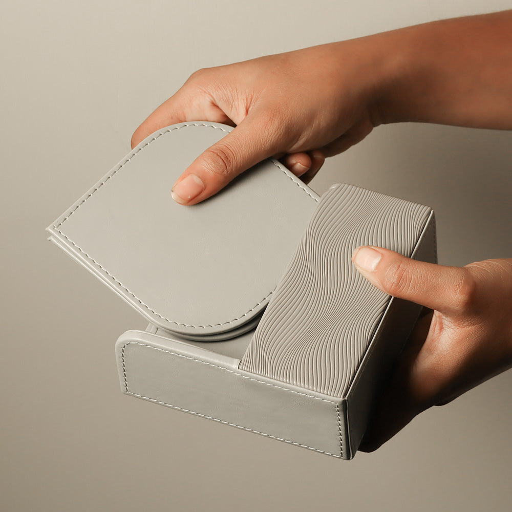 Wave Leather Coasters, Set of 6 - Grey