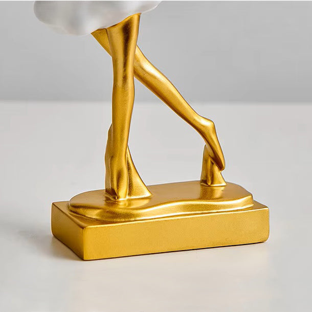 Ballerina Figurine Sculpture - Gold White