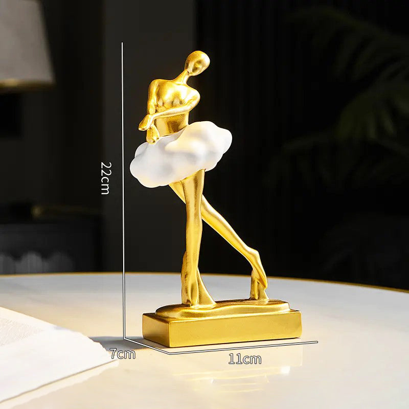Ballerina Figurine Sculpture - Gold White