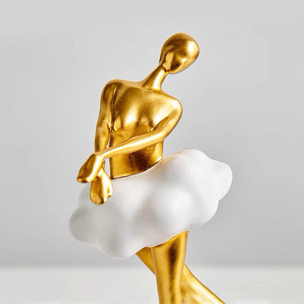 Ballerina Figurine Sculpture - Gold White