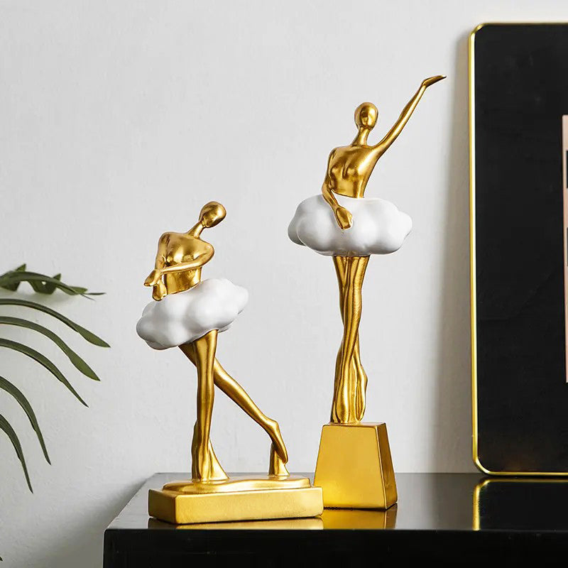Ballerina Figurine Sculpture - Gold White