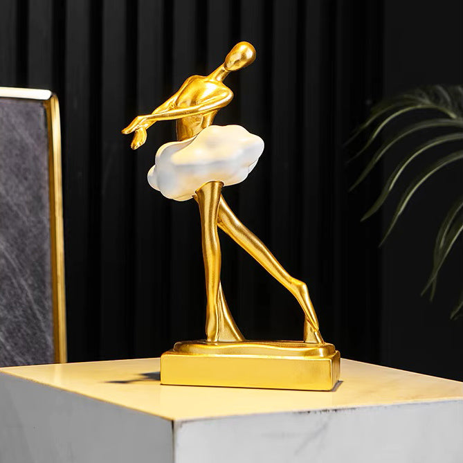 Ballerina Figurine Sculpture - Gold White