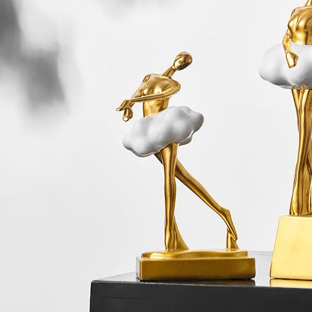 Ballerina Figurine Sculpture - Gold White