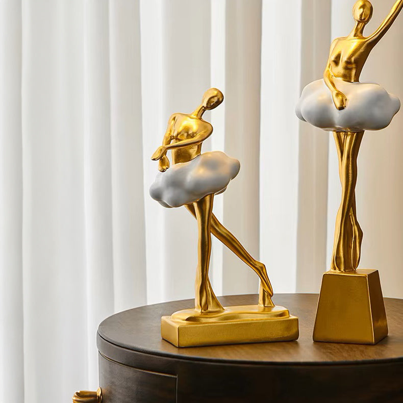 Ballerina Figurine Sculpture - Gold White