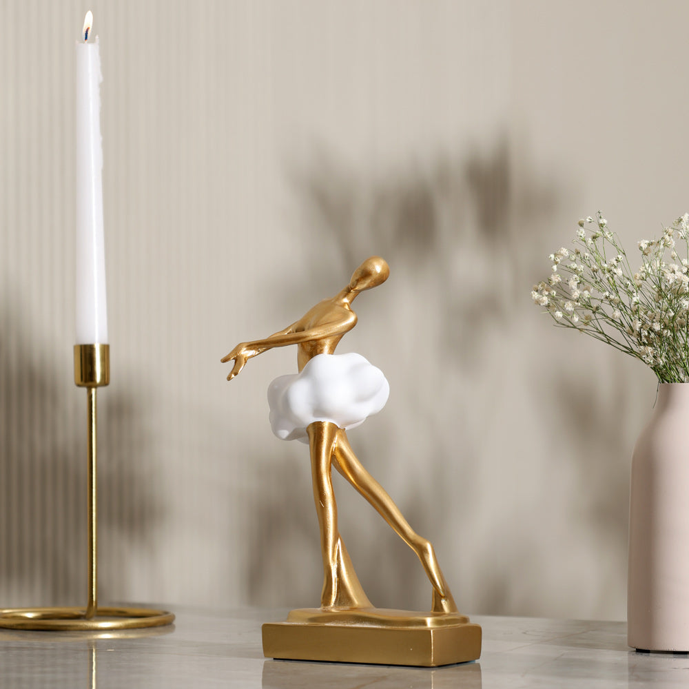 Ballerina Figurine Sculpture - Gold White