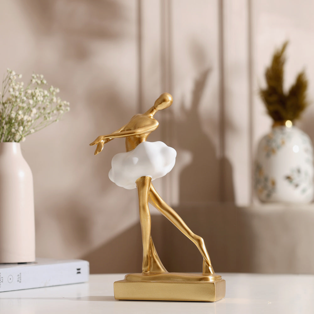 Ballerina Figurine Sculpture - Gold White