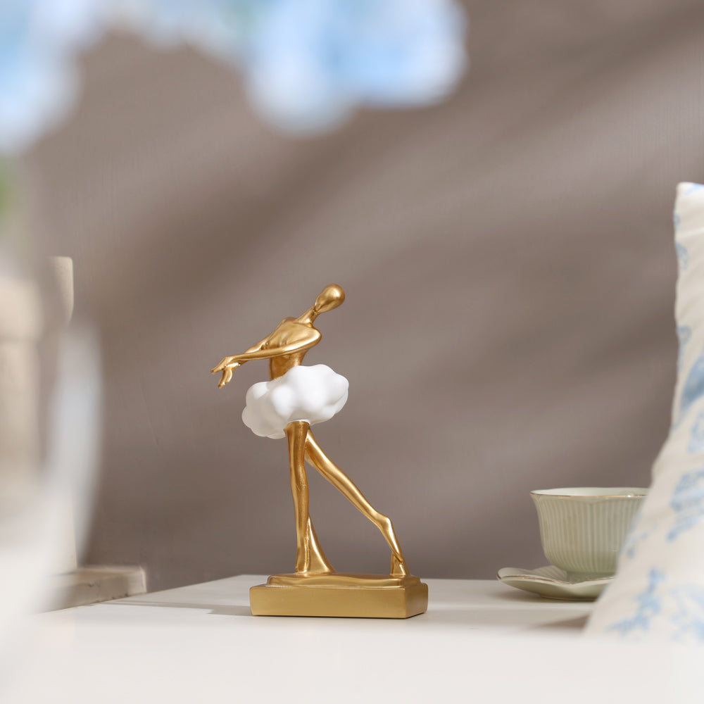 Ballerina Figurine Sculpture - Gold White