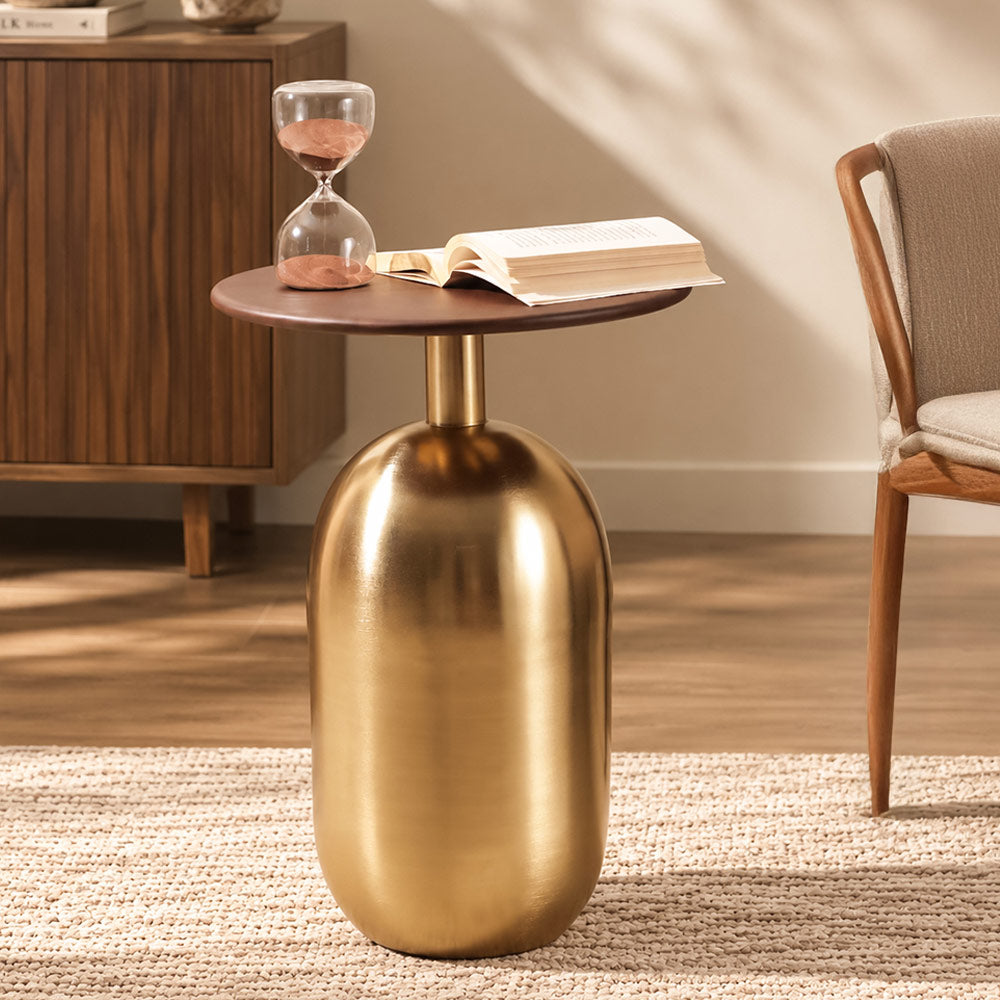 Bari Mango Wood & Metal Side Table Tall - Gold