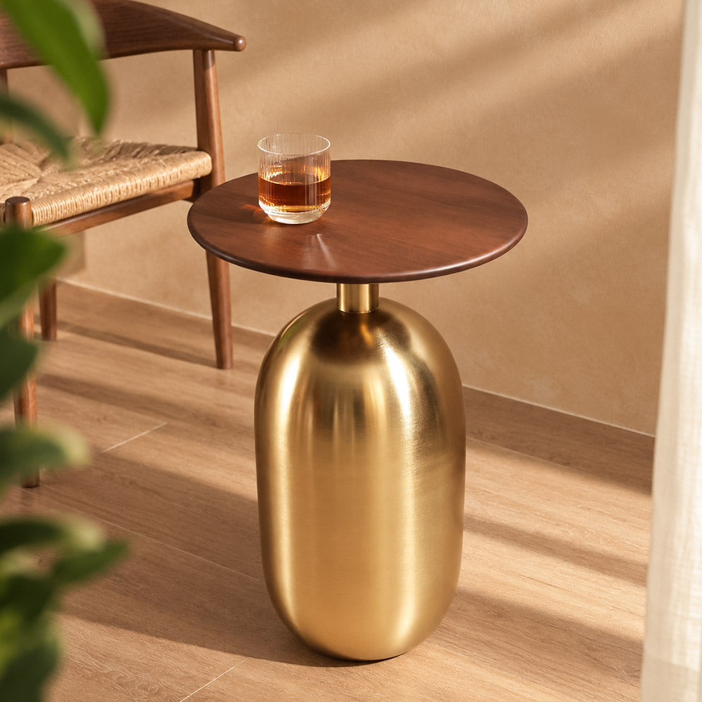 Bari Mango Wood & Metal Side Table Tall - Gold