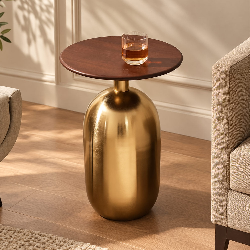 Bari Mango Wood & Metal Side Table Tall - Gold