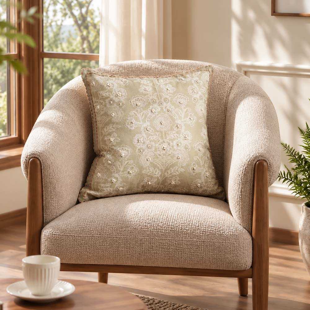 Baroque Embroidered Cushion Cover 45x45cm - Sage Cream