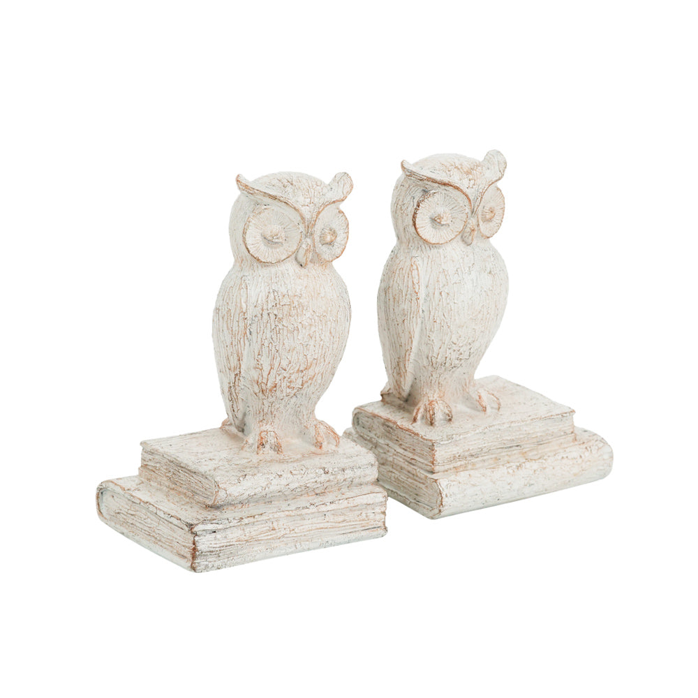 Barred Owl Bookends, Set of 2 - Vintage White