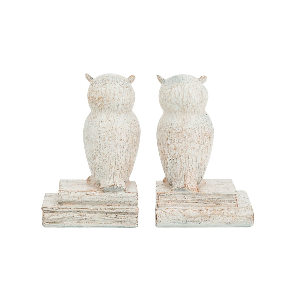 Barred Owl Bookends, Set of 2 - Vintage White