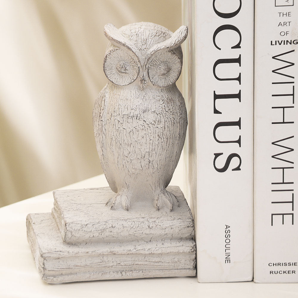 Barred Owl Bookends, Set of 2 - Vintage White