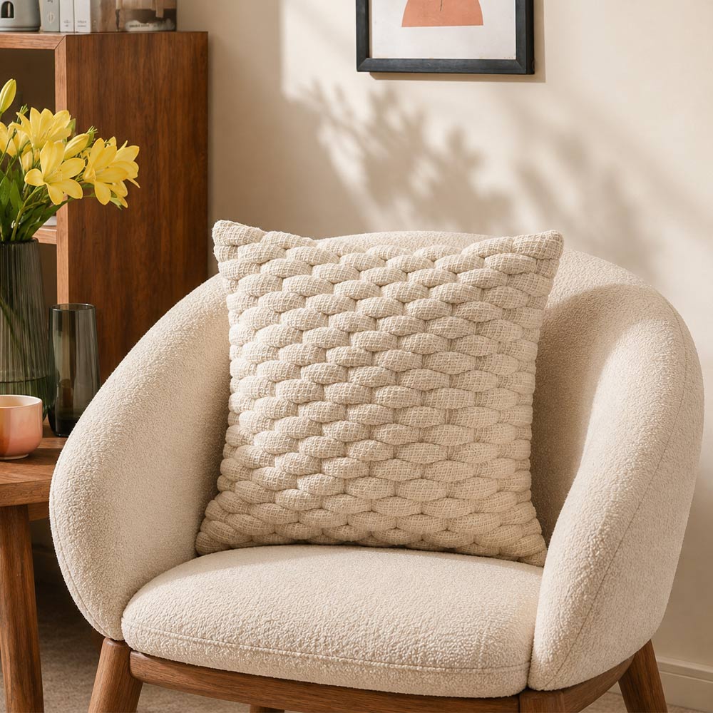 Basket Weave Cotton and Jute Cushion Cover 45x45cm - Cream