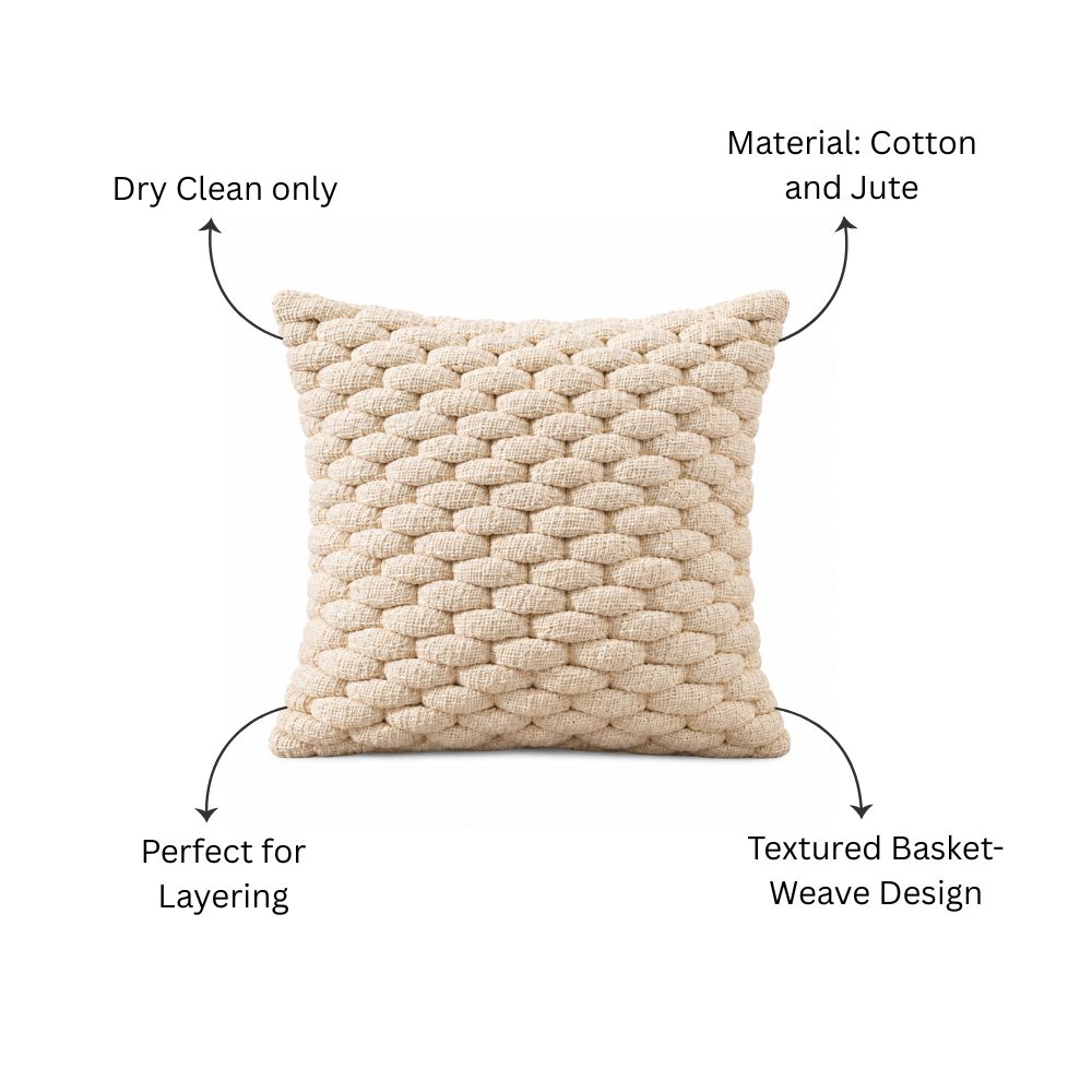 Basket Weave Cotton and Jute Cushion Cover 45x45cm - Cream