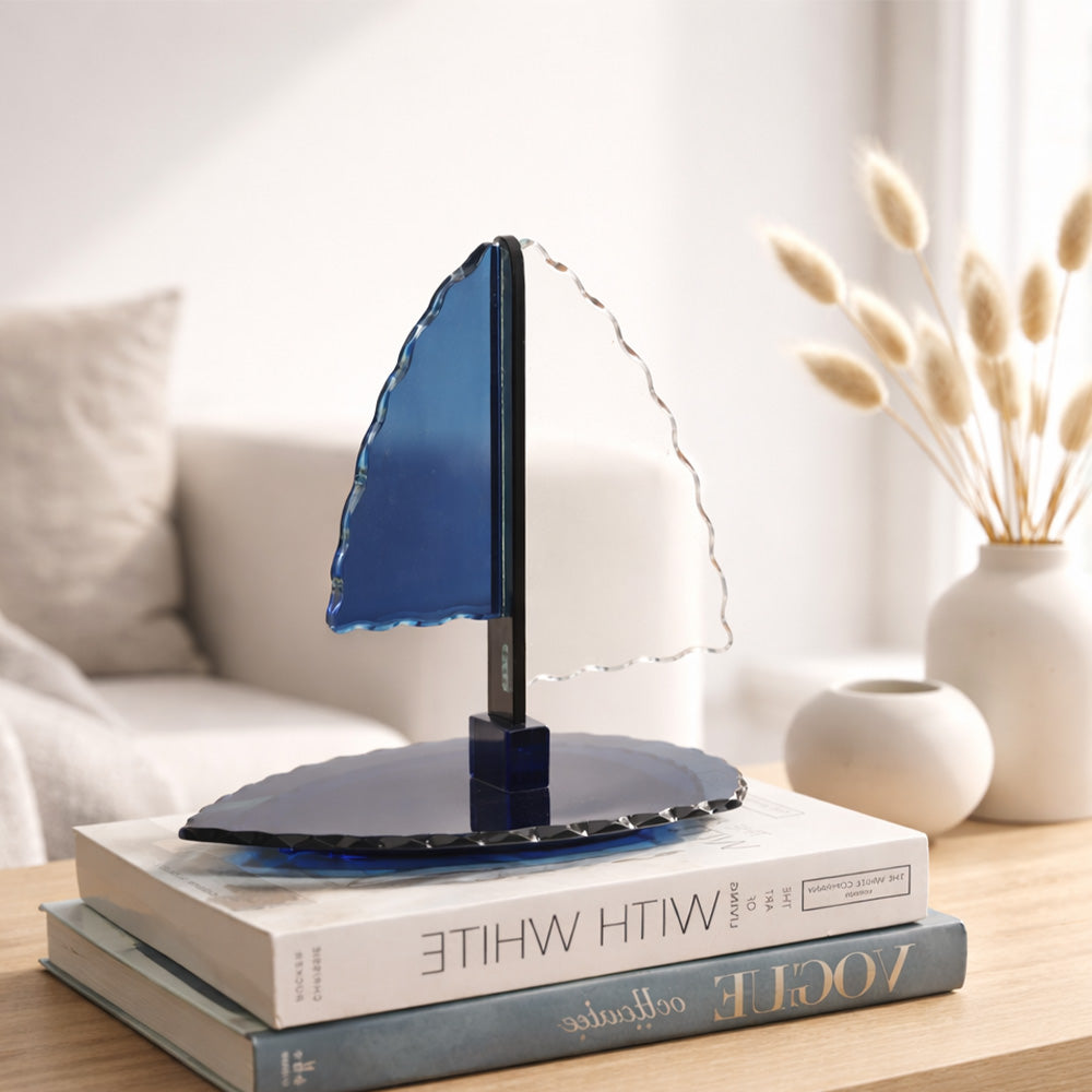 Bateau Glass Sculpture Medium - Clear Blue