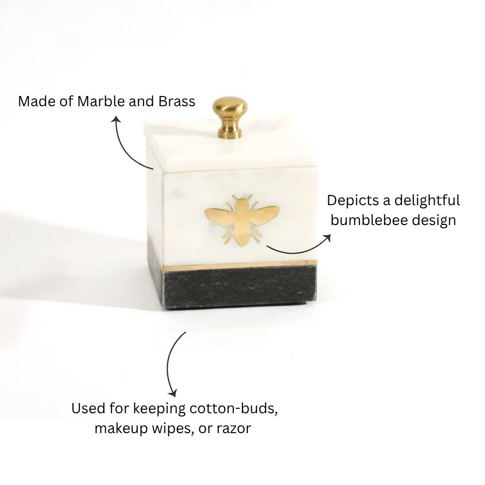 Bee Gold Inlay Marble Storage Jar - Monochrome