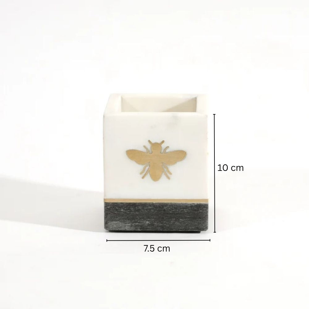 Bee Gold Inlay Marble Toothbrush Tumbler - Monochrome