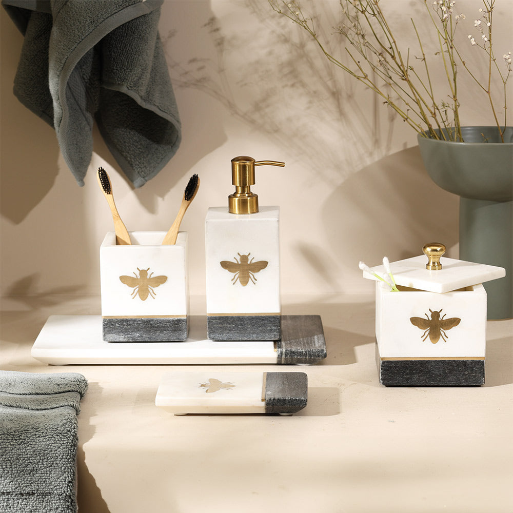 Bee Gold Inlay Marble Valet Tray Medium - Monochrome