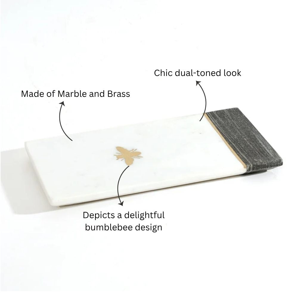 Bee Gold Inlay Marble Valet Tray Medium - Monochrome
