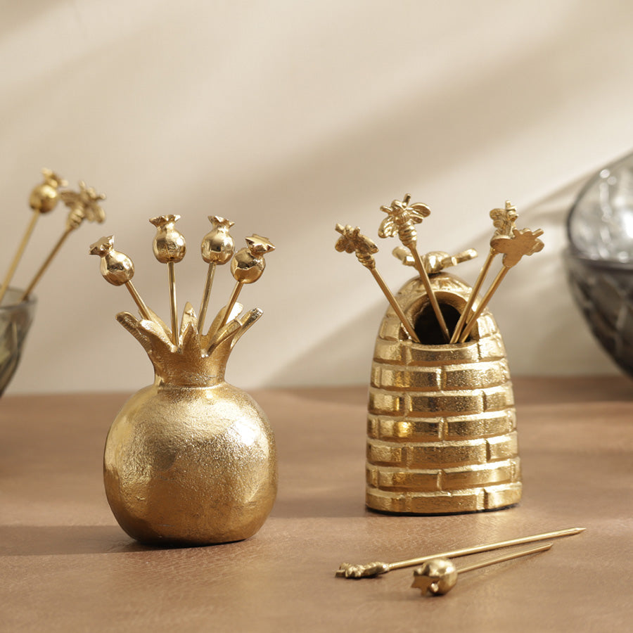 Beehive Metal Appetizer Picks, Set of 6 - Gold