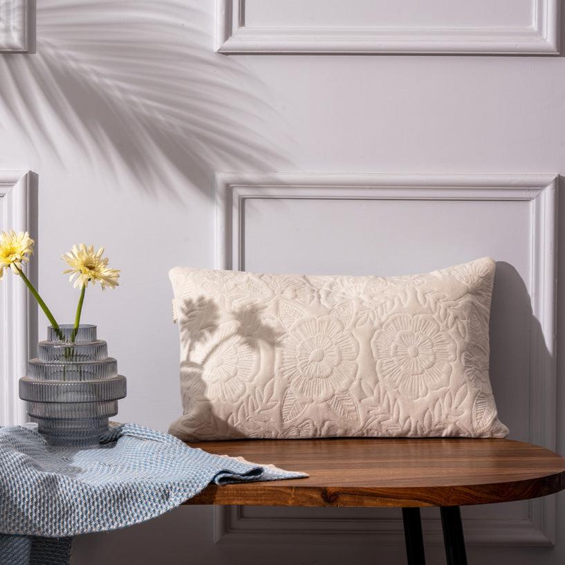Begonia Rectangular Quilted Cushion Cover 50x30cm - Ivory