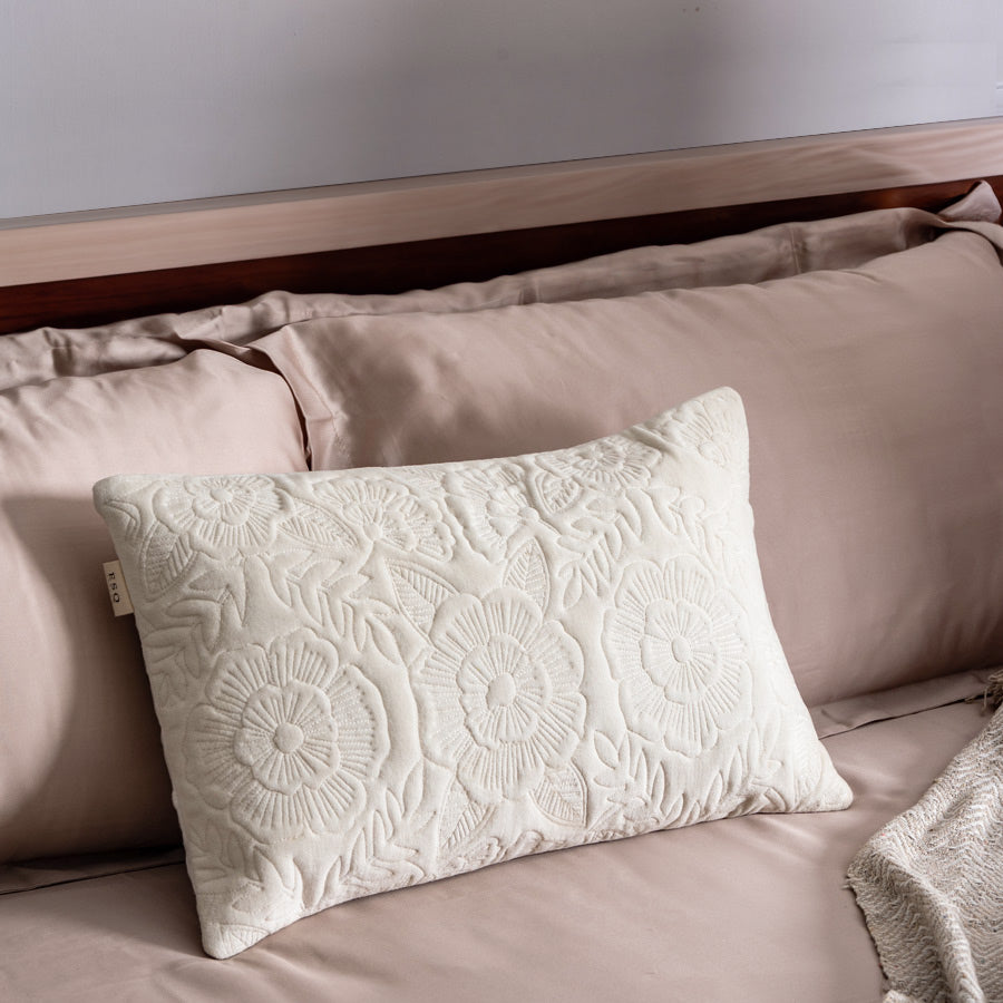 Begonia Rectangular Quilted Cushion Cover 50x30cm - Ivory