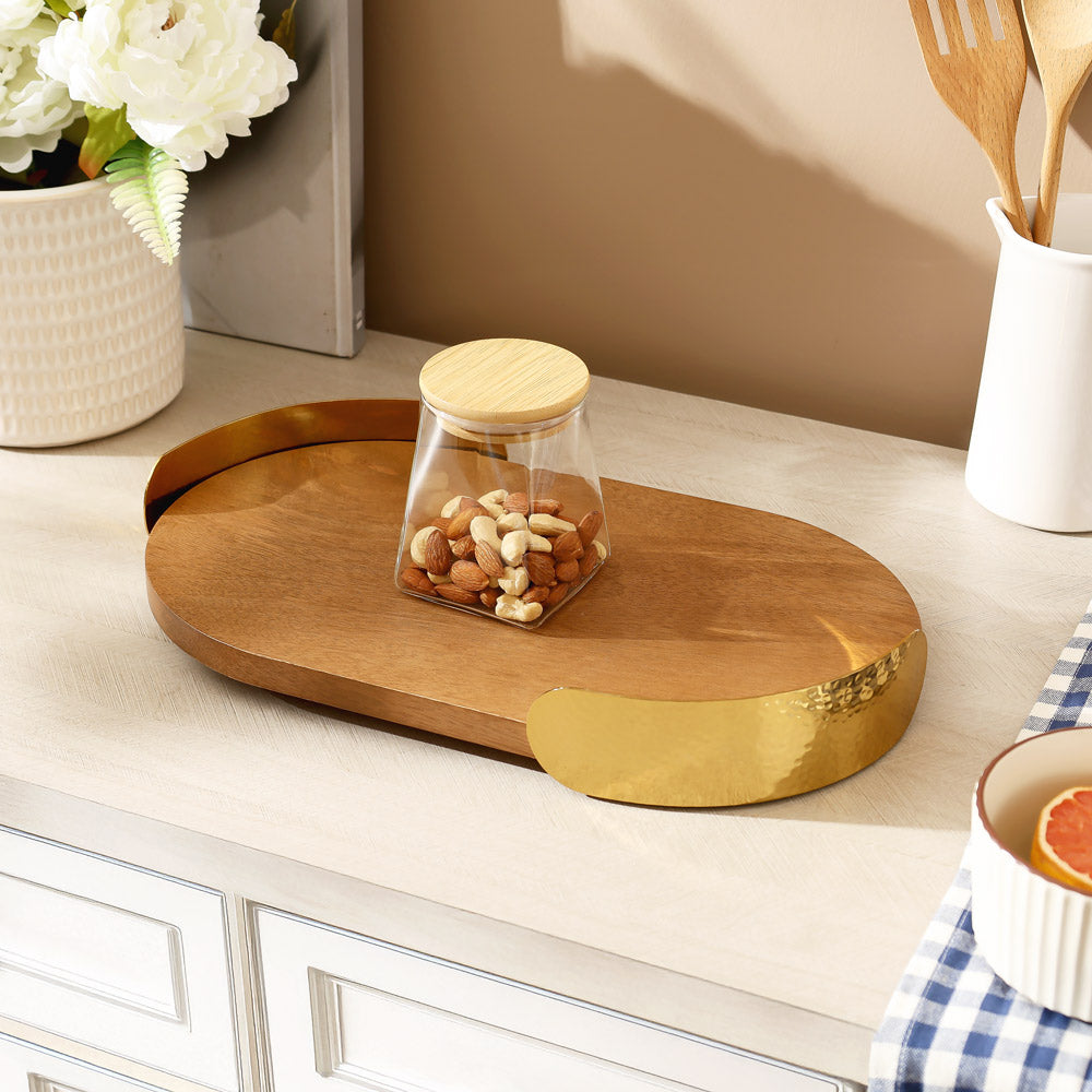 Baden Wooden Decorative Tray Medium - Natural Gold