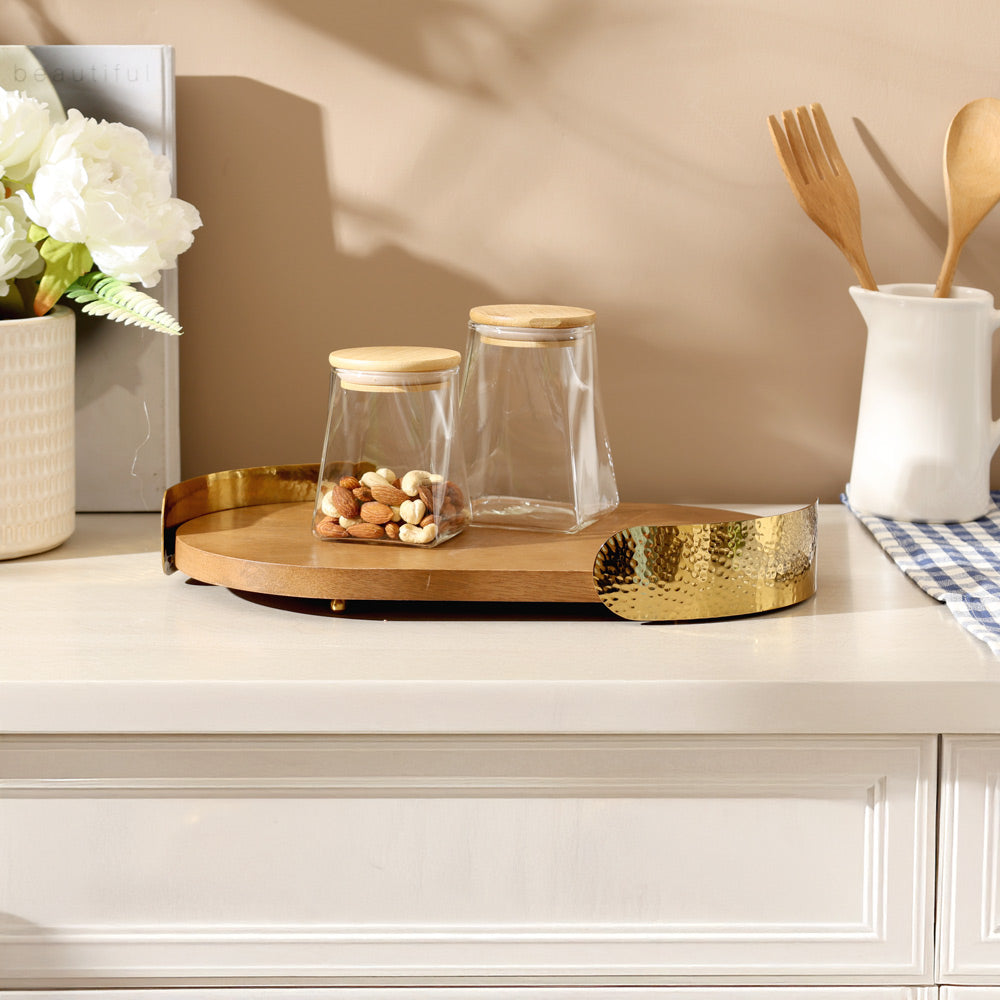 Baden Wooden Decorative Tray Medium - Natural Gold