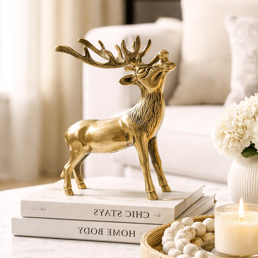 Bellowing Deer Metal Sculpture - Gold