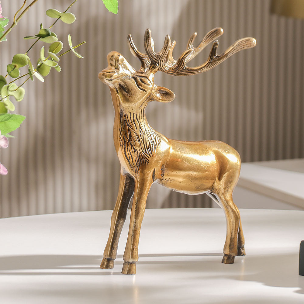 Bellowing Deer Metal Sculpture - Gold