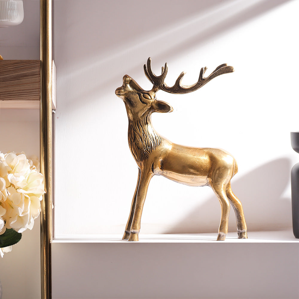Bellowing Deer Metal Sculpture - Gold