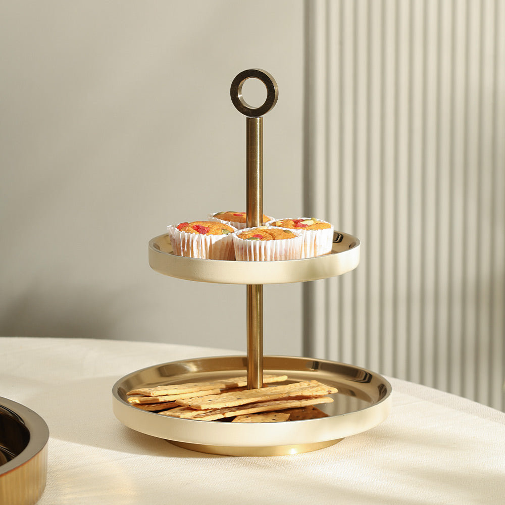 Bellum Two-Tier Dessert Stand - Gold Cream