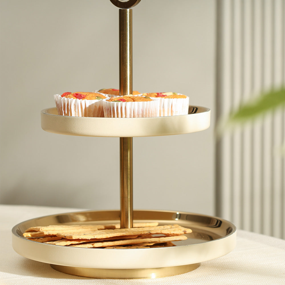 Bellum Two-Tier Dessert Stand - Gold Cream