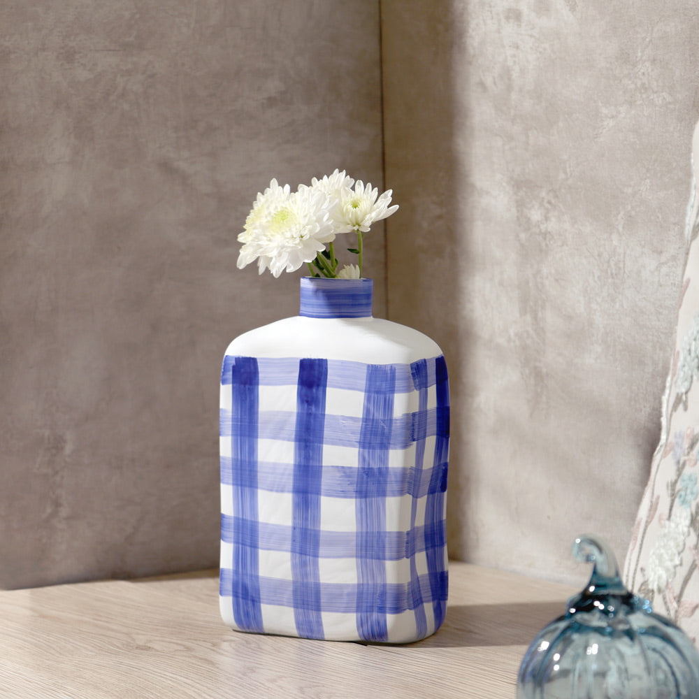 Bidon Handpainted Glass Vase Medium - Azure White