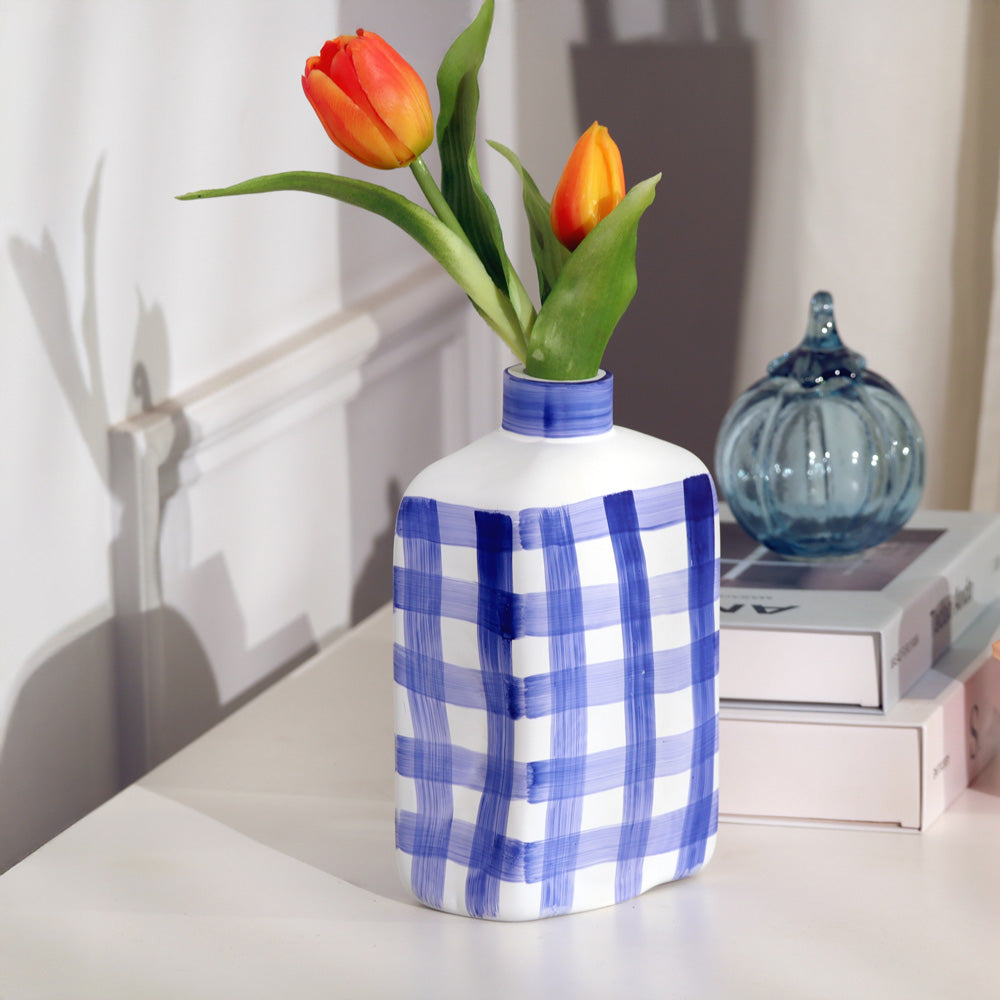 Bidon Handpainted Glass Vase Medium - Azure White