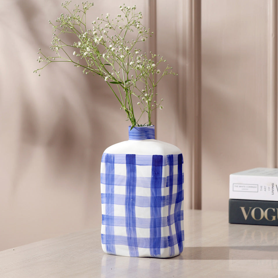 Bidon Handpainted Glass Vase Medium - Azure White