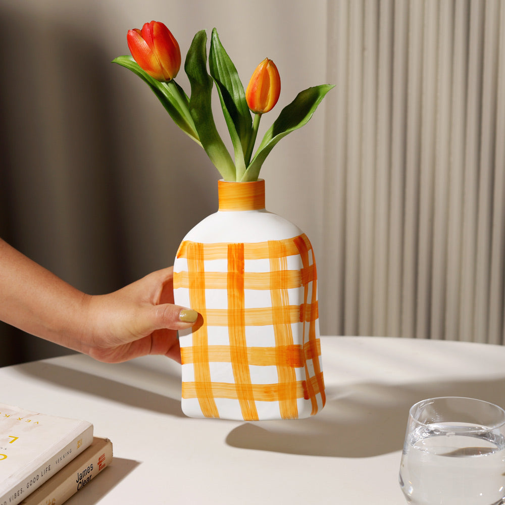 Bidon Handpainted Glass Vase Medium - Saffron White