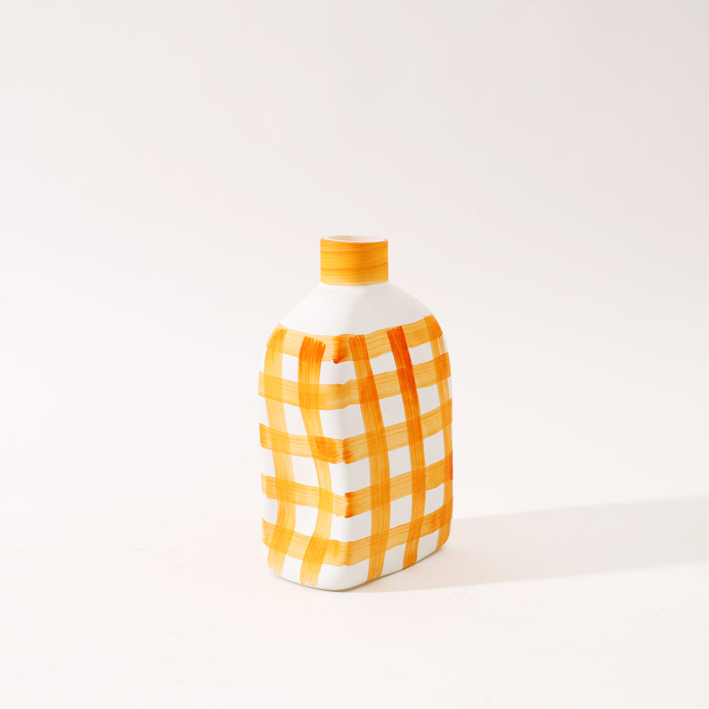 Bidon Handpainted Glass Vase Medium - Saffron White