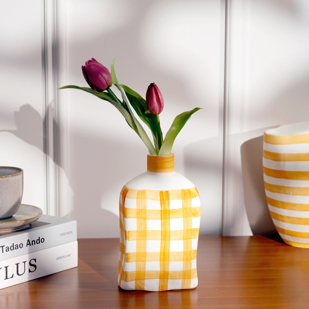 Bidon Handpainted Glass Vase Medium - Saffron White