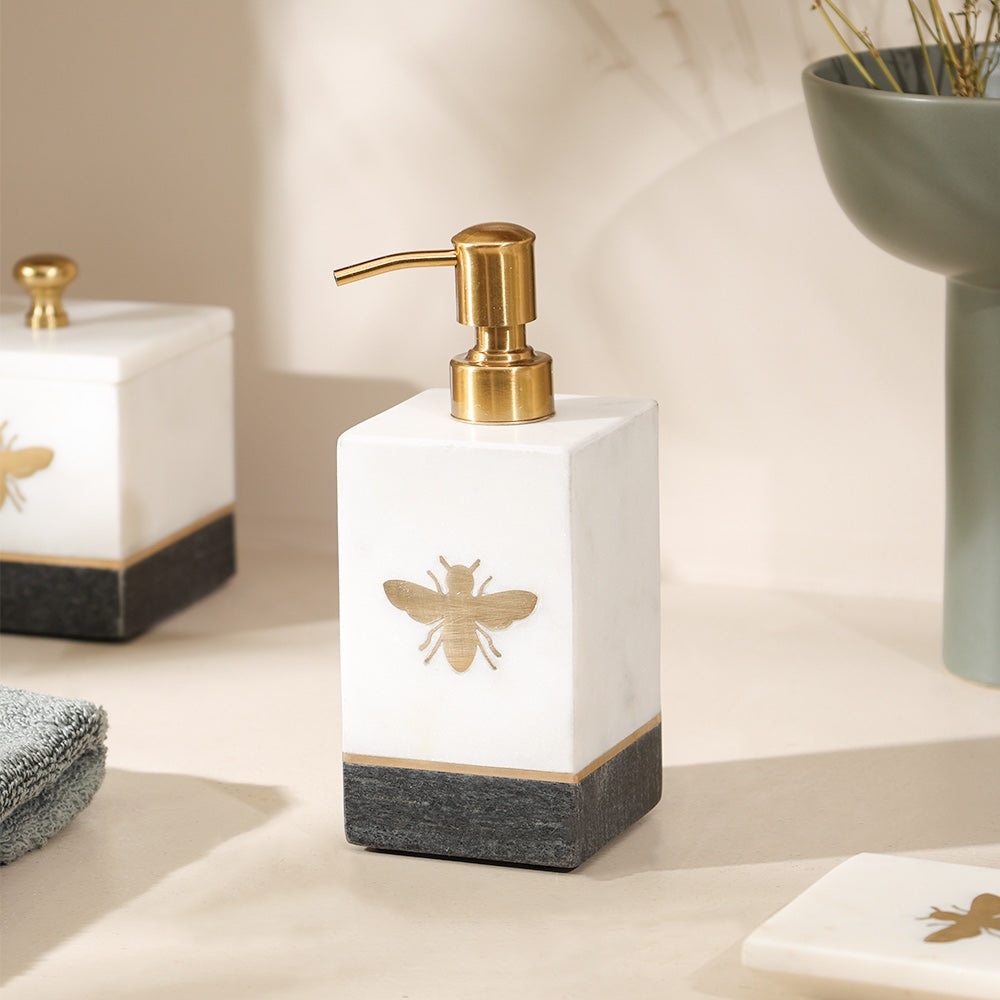 Bee Gold Inlay Marble Soap Dispenser - Monochrome