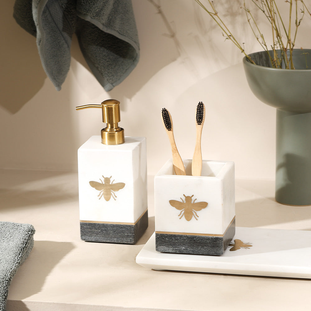 Bee Gold Inlay Marble Soap Dispenser - Monochrome