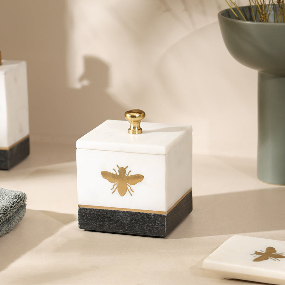 Bee Gold Inlay Marble Storage Jar - Monochrome