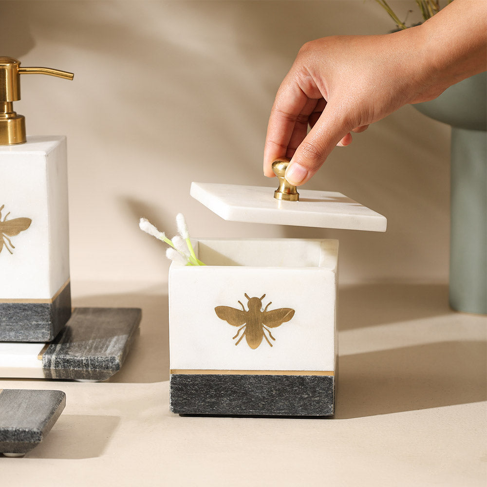 Bee Gold Inlay Marble Storage Jar - Monochrome