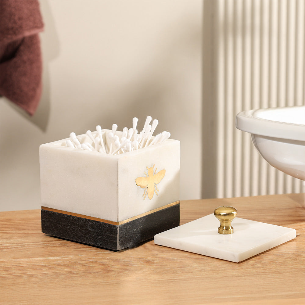 Bee Gold Inlay Marble Storage Jar - Monochrome