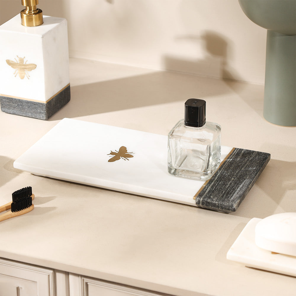 Bee Gold Inlay Marble Valet Tray Medium - Monochrome