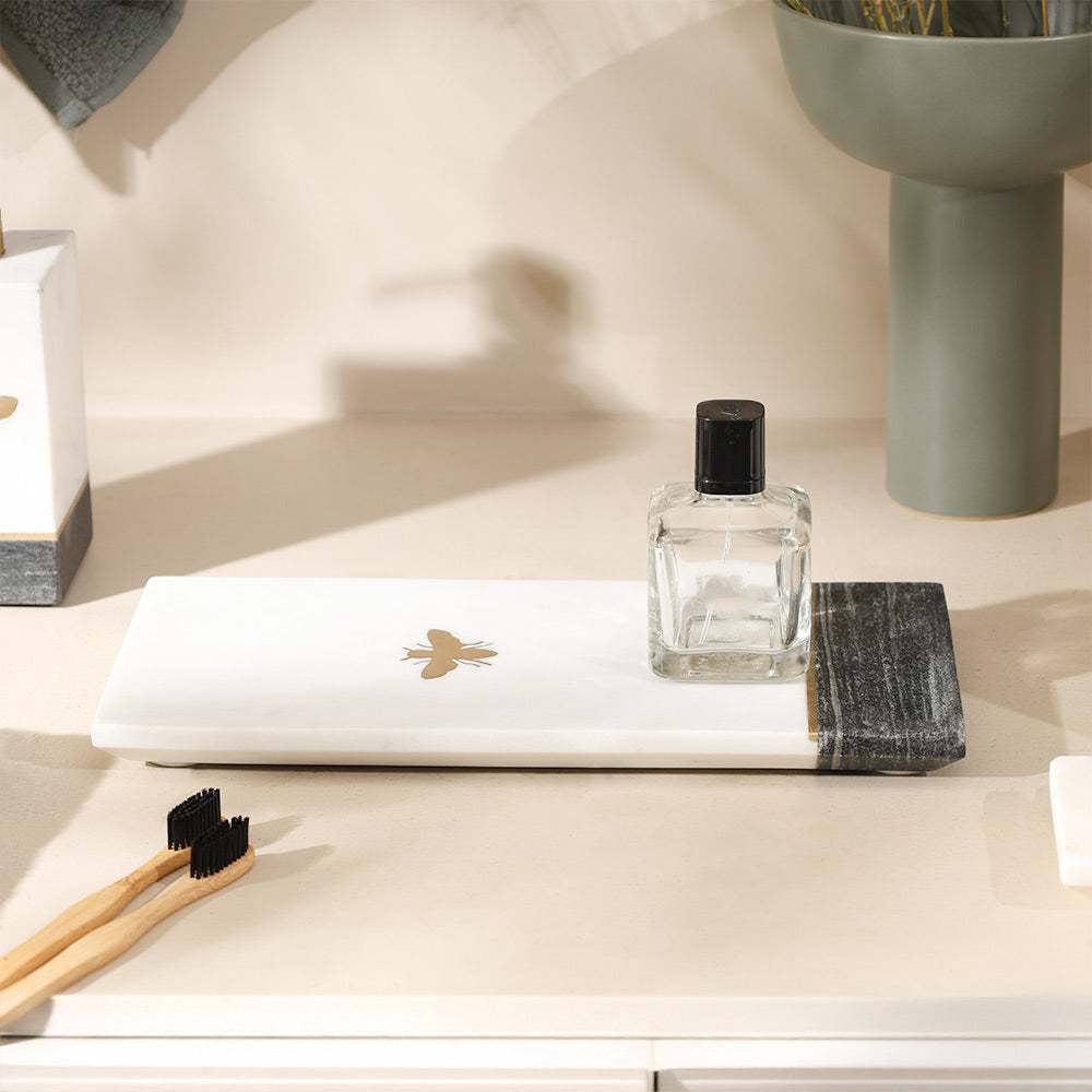 Bee Gold Inlay Marble Valet Tray Medium - Monochrome